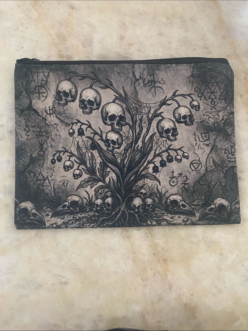 Gothic Skull Tree Canvas Pouch - Black